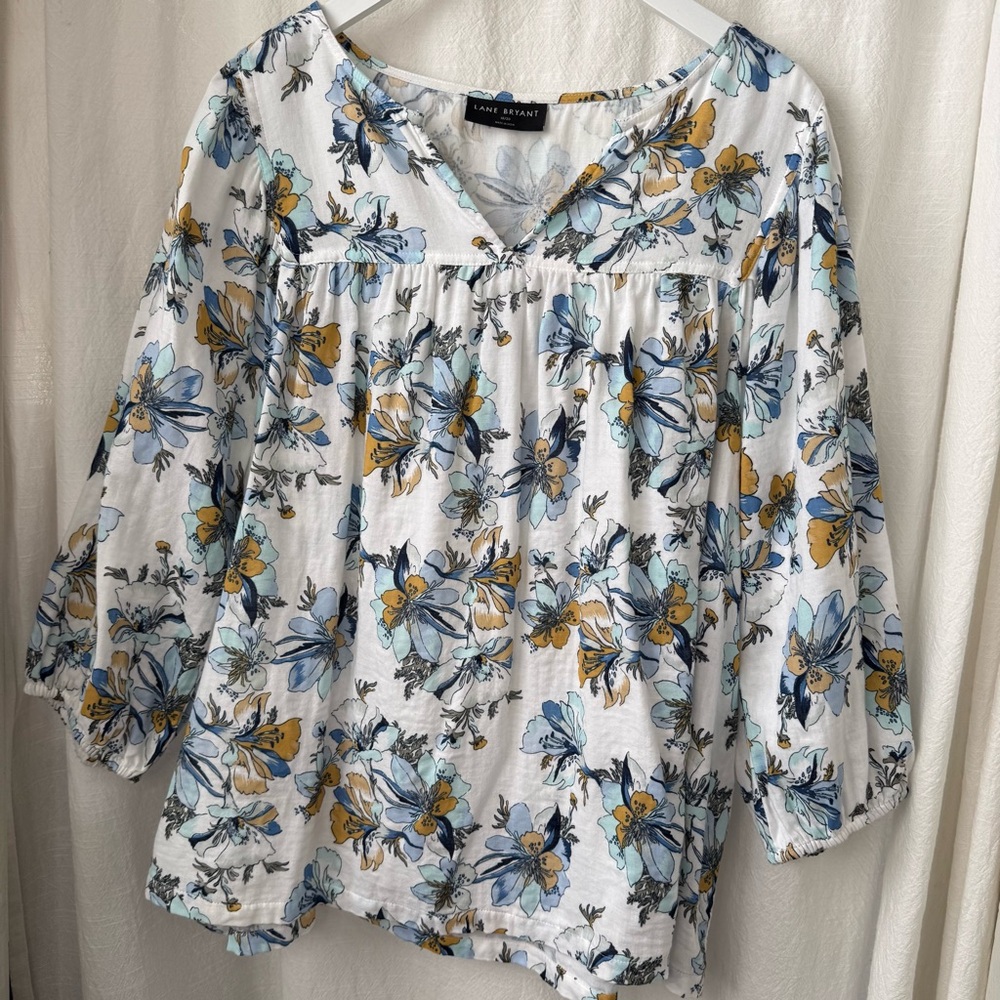 Lane Bryant 100% Cotton Floral V-Neck Blouse sz 18/20